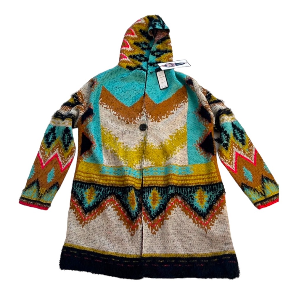 MAXSPORT LA Oversized Aztec Hooded Cardigan Sweater L NWT